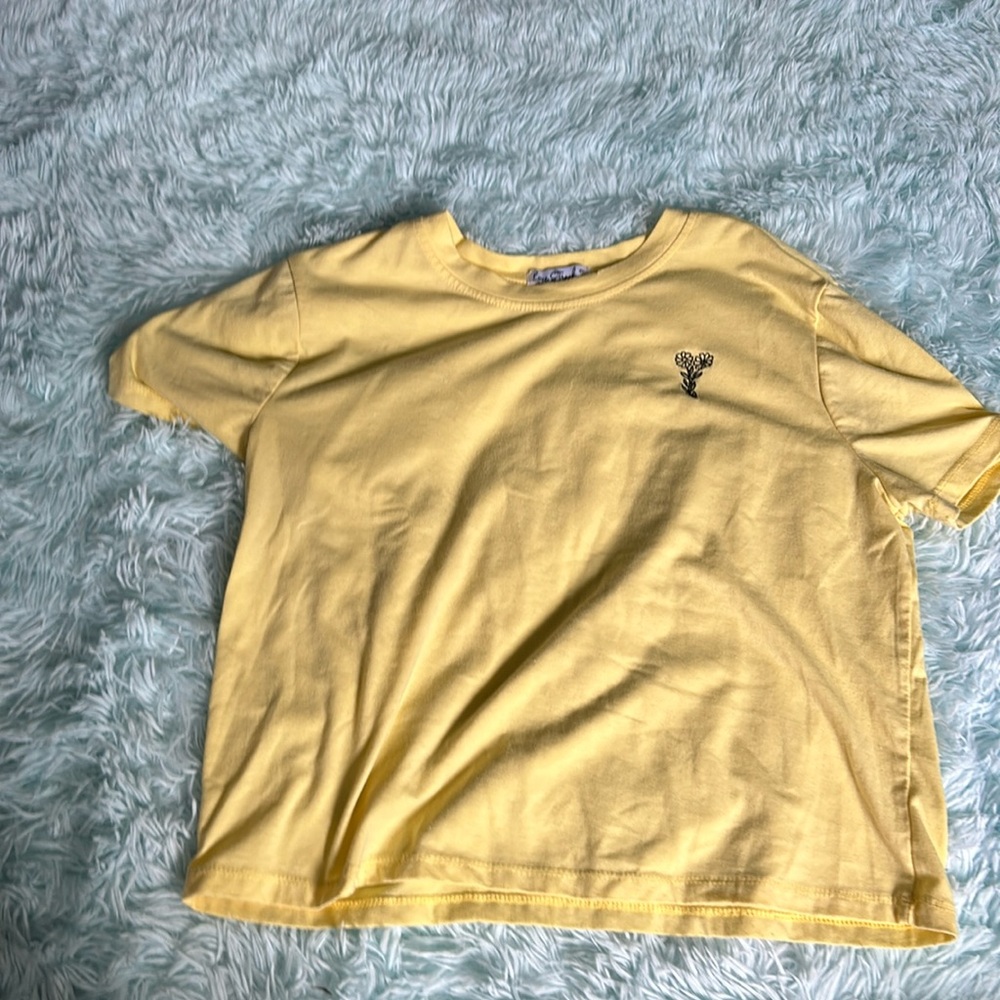 Yellow Top With Black Flowers • Love Streak • Women’s Medium